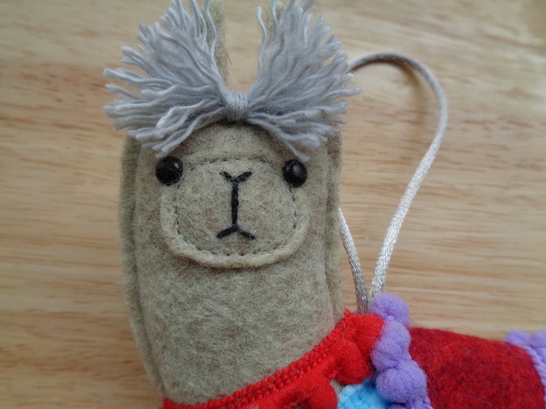 Handmade in Kent. Llama felt hanging decoration ornament