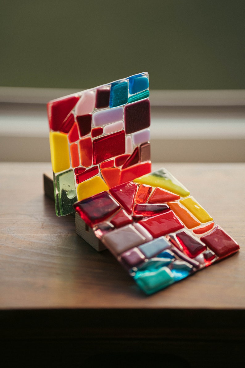Fused Glass Rainbow Coasters - Set of 2 - Handmade Home Gifts - Etsy
