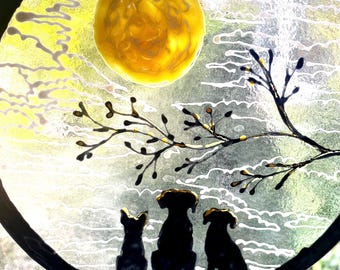Acchiappasole per animali domestici in vetro fuso fatto a mano – Cane Gatto Cielo notturno al chiaro di luna Arte