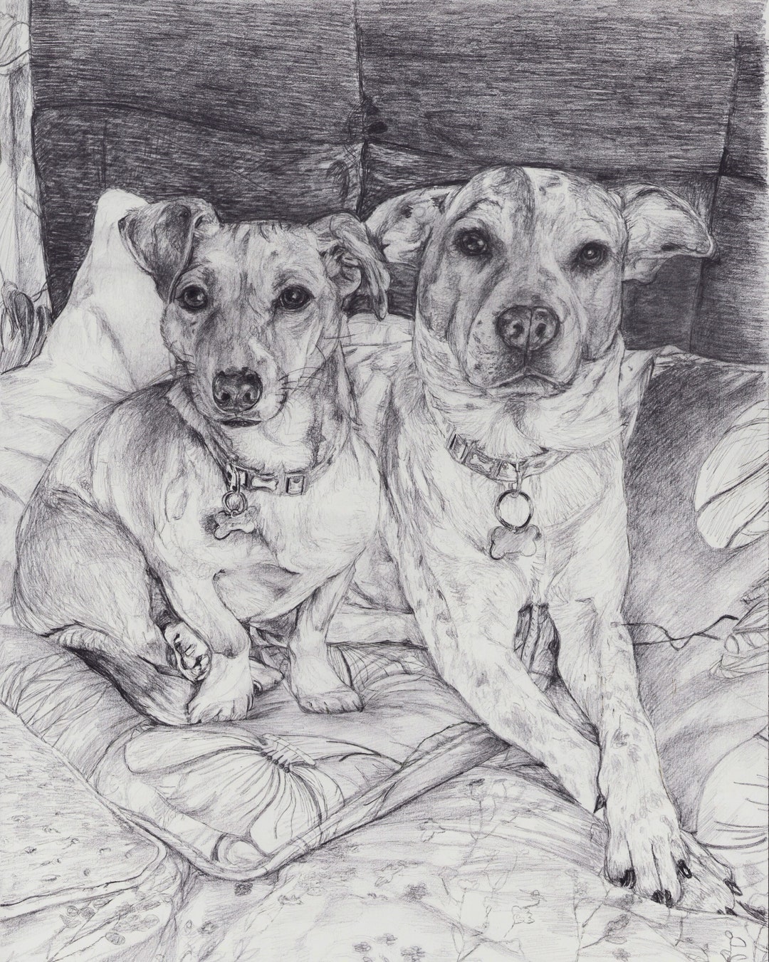 Custom Hand Drawn Pet Portrait, Pencil Sketch, Dog Cat Memorial Art ...
