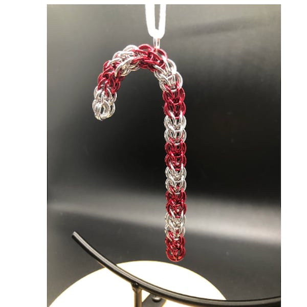 Chainmail Candy Cane Christmas Ornament tutorial (chain mail kits sold separately)