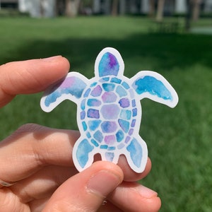 Watercolor Turtle Vinyl Sticker. Laptop Sticker, water bottle sticker. Blue green purple animal
