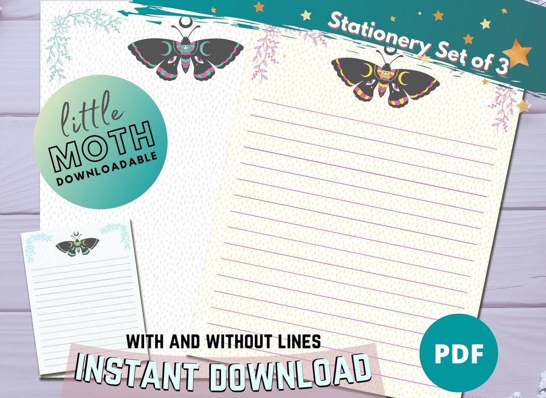 Moth Stationery Printable Digital Journal, Journaling Paper, for Print ...