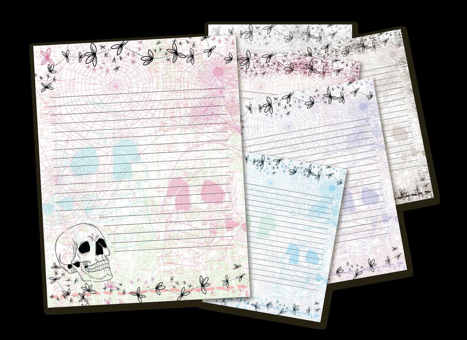 Witchy Stationery Skull Printable Line Paper for journaling | Etsy