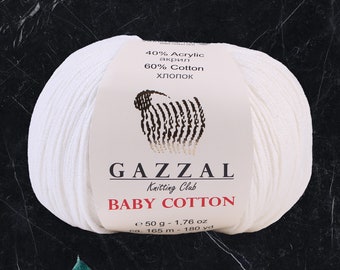 Gazzal Baby Cotton, 60% Cotton Each 1.76 Oz (50g) / 150 Yrds (165m) Soft, 2 - Fine Baby Yarn, Soft and Popular