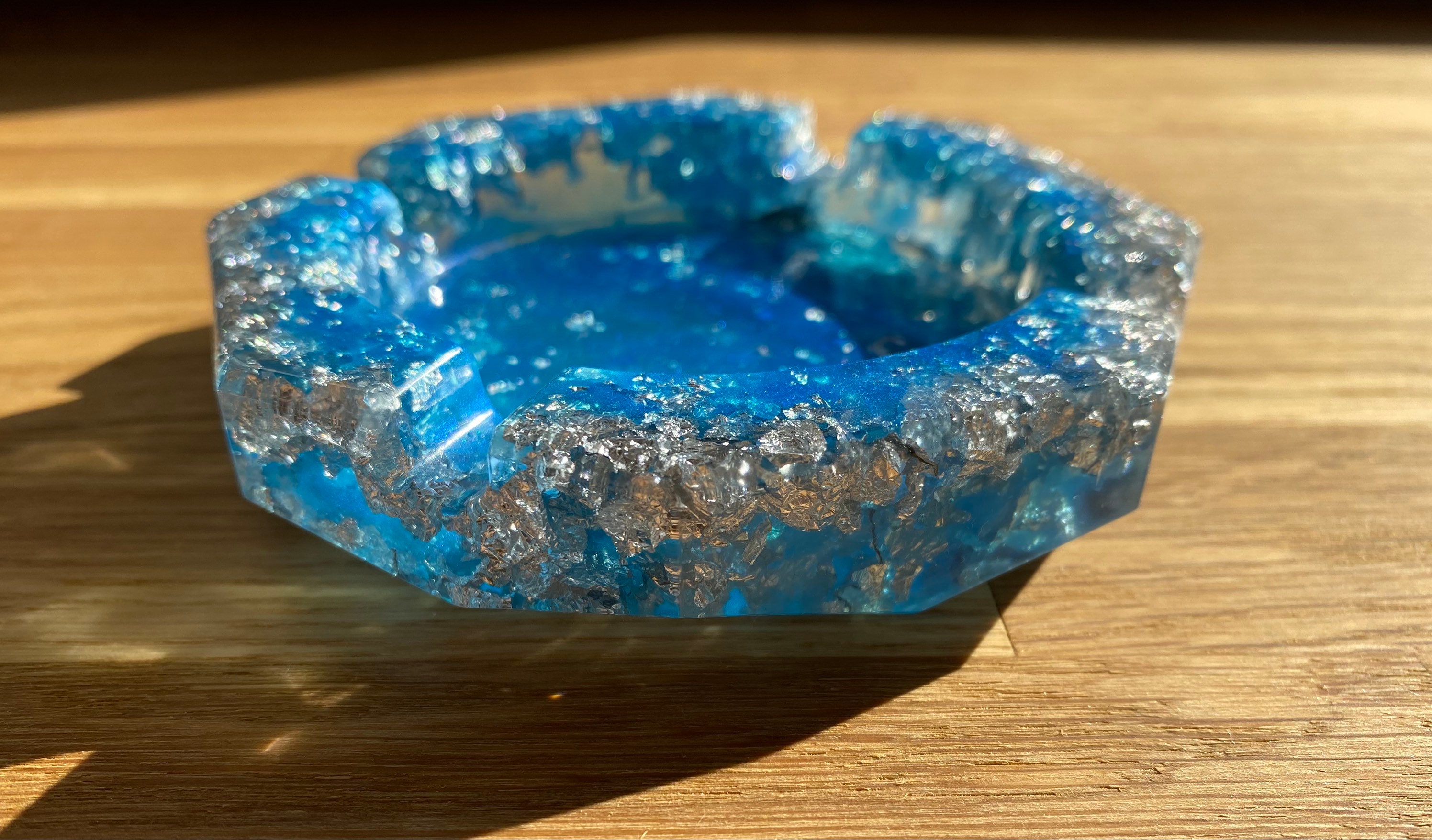 Epoxy resin ashtray BlueSilver/Glitter Etsy