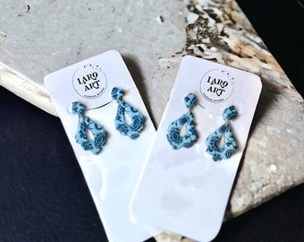 Blue pattern clay dangles,   #807