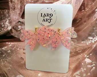 Resin, pink sparkly glitter bows, #778