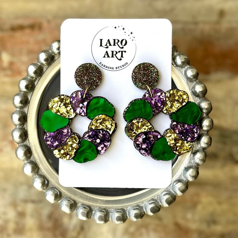 King Cake Acrylic Earrings, Mardi Gras, 654 Etsy