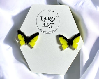 Butterfly Studs, Yellow and black, Resin, #783