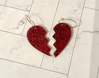 Small ruby red hearts on hoops, #675