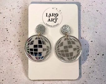 Disco ball earrings, small,  acrylic #773