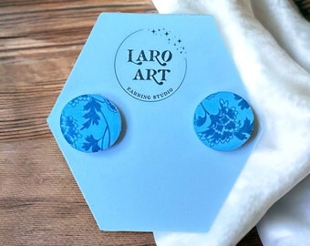 Blue pattern clay round studs, small,  #802