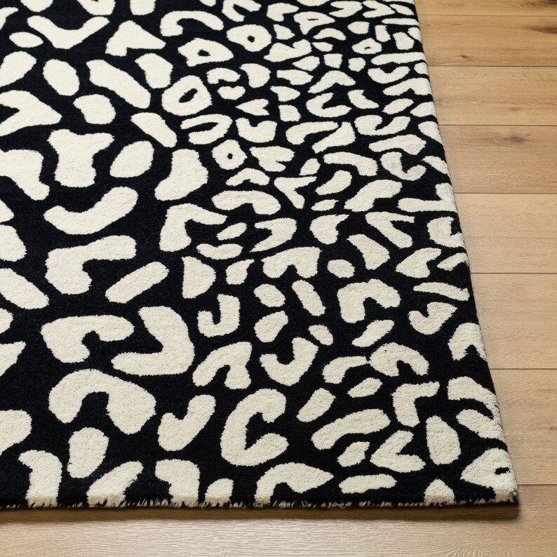 Hand Tufted | Black and White Color | Animal Print Rug | 6x8, 6x9, 7x10, 8x10 | Zebra Rug | Living, Bed, Dinning Room Rug | Wool Carpet