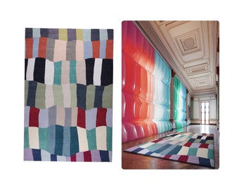 Geometric rug 5x7, 5x8 | Living room rug, 7x10, 8x10 | Hand tufted 8x11, 9x10 | Multicolor | Handmade | Contemporary carpet wool
