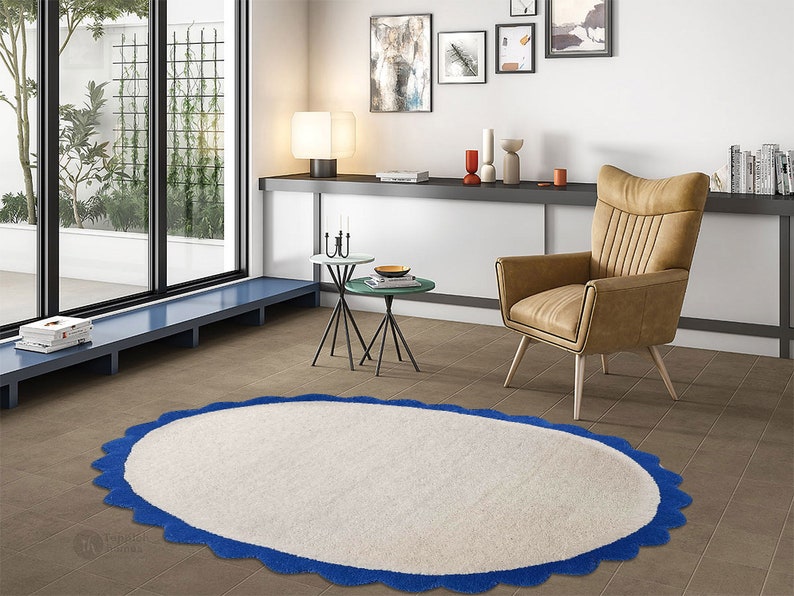 White Area Rug 9x12, 9x13, 10x14, 8x10 Oval Shape Hand Tufted Living Room Wool Carpet Handmade image 4
