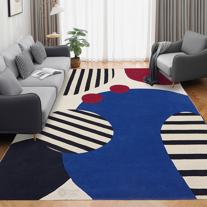 Blue Rug Living, Bed, Hallway Room 5x7, 5x8, 8x10, 8x13 Hand Tufted Wool Area Rug image 8