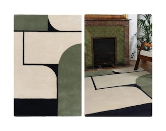 12x15 Green Rugs | 12x18 Green Geometric Rugs | 8x10 Living Room Rugs, 5x8 Rugs, Wool Rugs