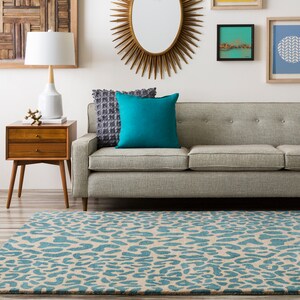 Tufted, 7x10, 8x10, 8x11, 8x13 | Large Area Rug | Blue Color | Handmade | Woollen Carpet | Animal Print Rug