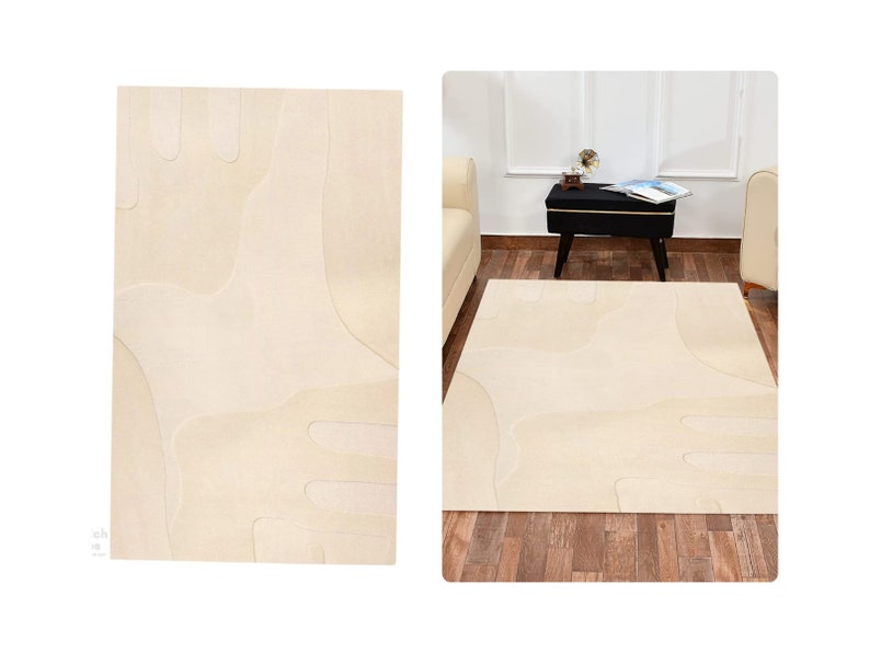 Hand Tufte | Modern Floor Rug | 6x8, 6x9, 6x10, 7x10 | White Color | Tufted | Living Room | Tufted