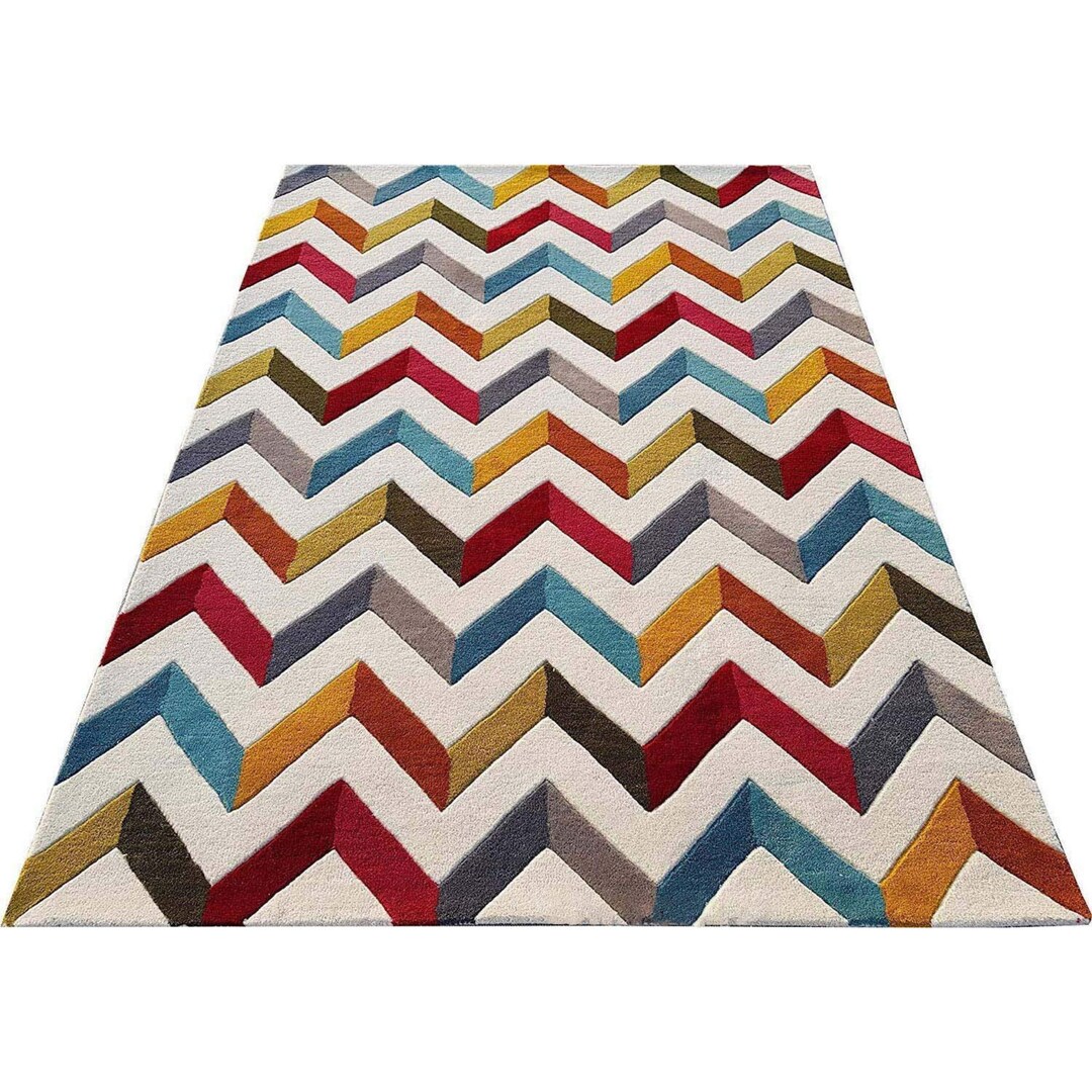 Cream 6x9 Hand Tufted Rug Large Area Rug Woolen Rug Orange Etsy