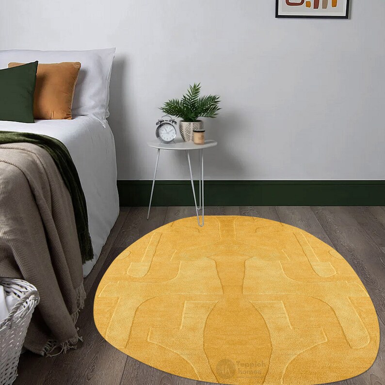 Oval Wool Rug | Mustard Rug | Hand Tufted, 5x7, 5x8, 9x12, 9x13 | Living Room Rugs | Tufted