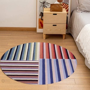 Rainbow Round Rug | Circle Shape | Best For Living, Bed, Hallway | Hand Tufte, 6x6, 7x7, 8x8, 9x9