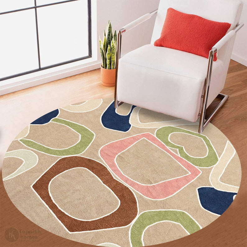 Contemporary Carpet | Round Rug, 7x7, 8x8, 9x9, 10x10 | Wool Area Rug | Hand Tufted | Bedroom Carpet