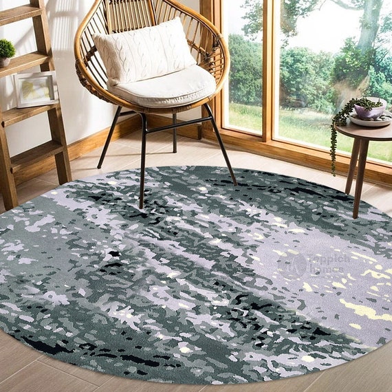 Grey Abstract Rugs 8x8, 7x7, 6x6, 5x5 Wool Tufte Rug Round Carpet Living,  Dinning Room Round Carpet 