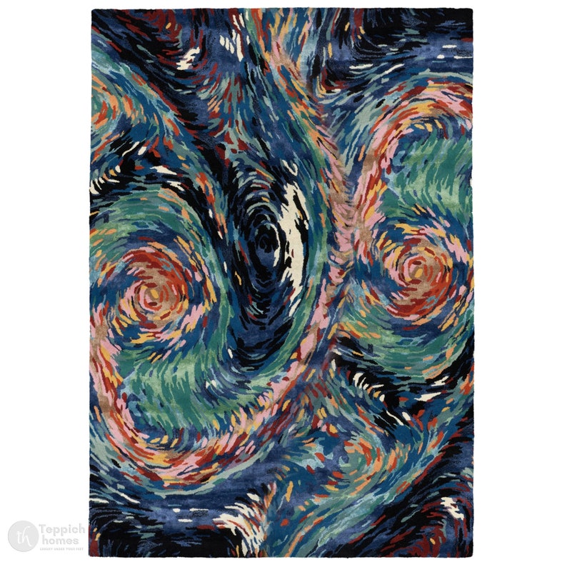 Abstract Blue Rug | 9x12 Area Rug | 8x10, 8x11, 9x10, 9x13 | Wool, Viscose | Hand Tufted | Living Room | Bedroom