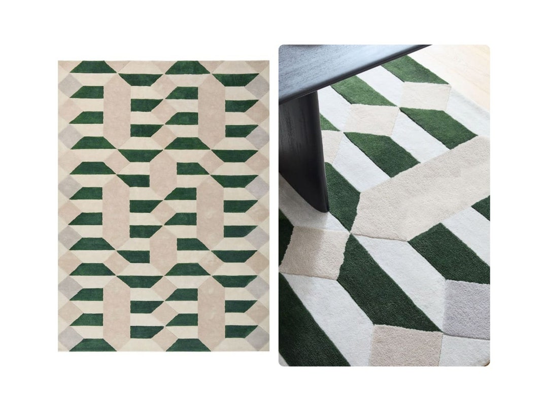 Green Tufted 9x12 Faceted Tile Rug 10x14 Rugs 12x12 Rugs , 8x10 Rugs