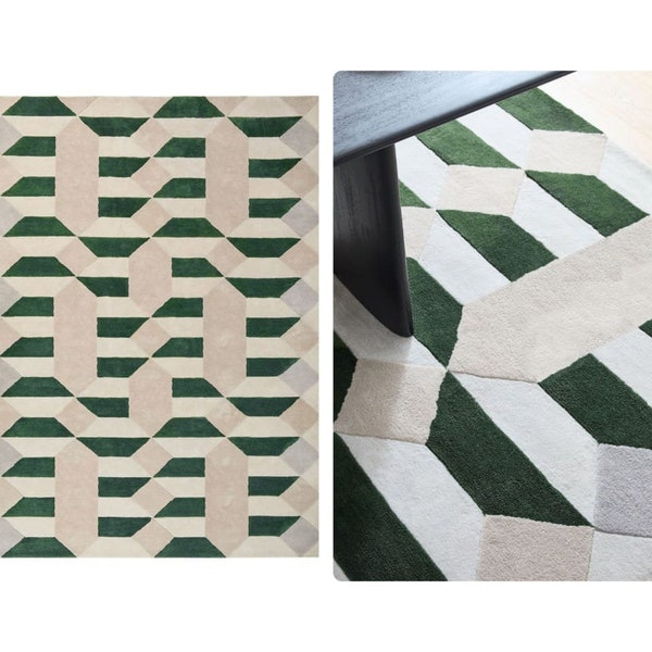 Green Tufted 9x12 | Faceted Tile Rug | 10x14 Rugs | 12x12 Rugs , 8x10 Rugs , 5x8 Rugs