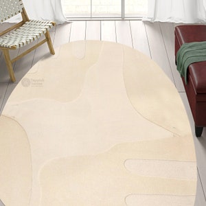 Cream Oval Carpet | Hand Tufted, 5x7, 5x8, 6x8, 6x9 | Loop and Cut Pattern | Handmade | Rug For Living Room | Bedroom Carpet