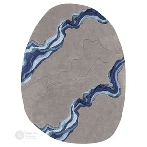 Tufted Oval Rug | 8x10, 8x11, 9x10, 9x12 | Living Room | Contemporary Carpet | Grey Color | Wool, Silk Rug