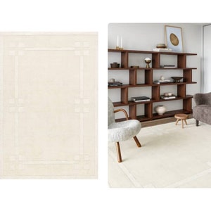 Large Area Rug | 5x7, 5x8, 6x8, 6x9 | Hand Woven | White Color | Wool Carpet | Rug For Living Room