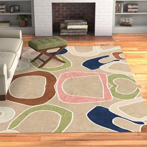 Beige Tufte | 9x12, 9x13, 10x10, 10x14 | Geometric Rug | Hand Tufted | Area Rug Wool | Living Room | Bedroom