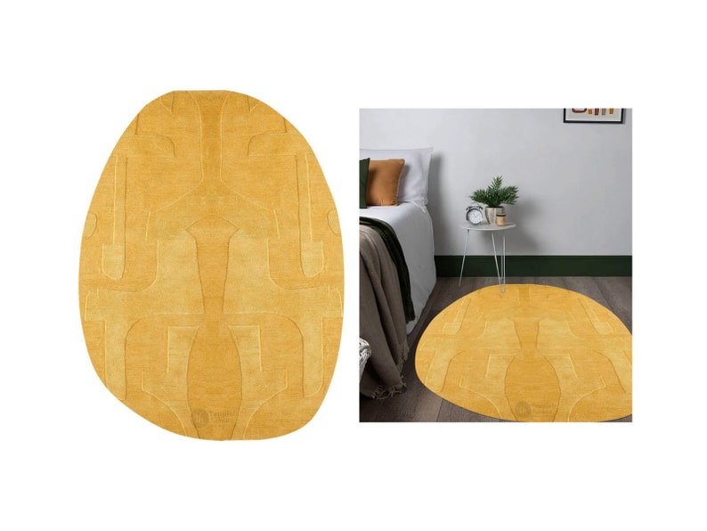 Oval Wool Rug | Mustard Rug | Hand Tufted, 5x7, 5x8, 9x12, 9x13 | Living Room Rugs | Tufted