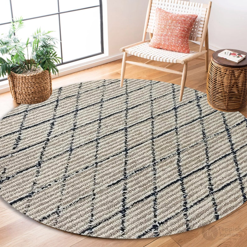 Wool Rug 7x7, 8x8, 9x9, 10x10 Round Shape Contemporary Wool Rug Handmade Hand Tufted Dinning Room image 6