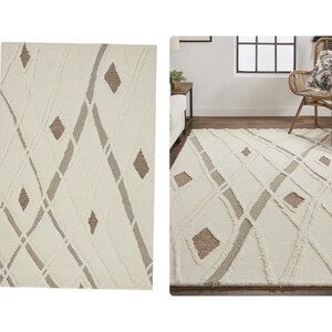 14 x 16 Wool Rug | Cream Color | Hand Tufted, 8x10, 8x11, 8x13, 9x10 | Funky Rug | Living Room | Contemporary Carpet
