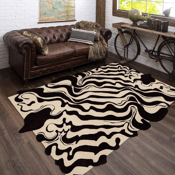 Hand Tufted, Wool Area Rug, Black, White Color, Rugs, 5x7, 5x8