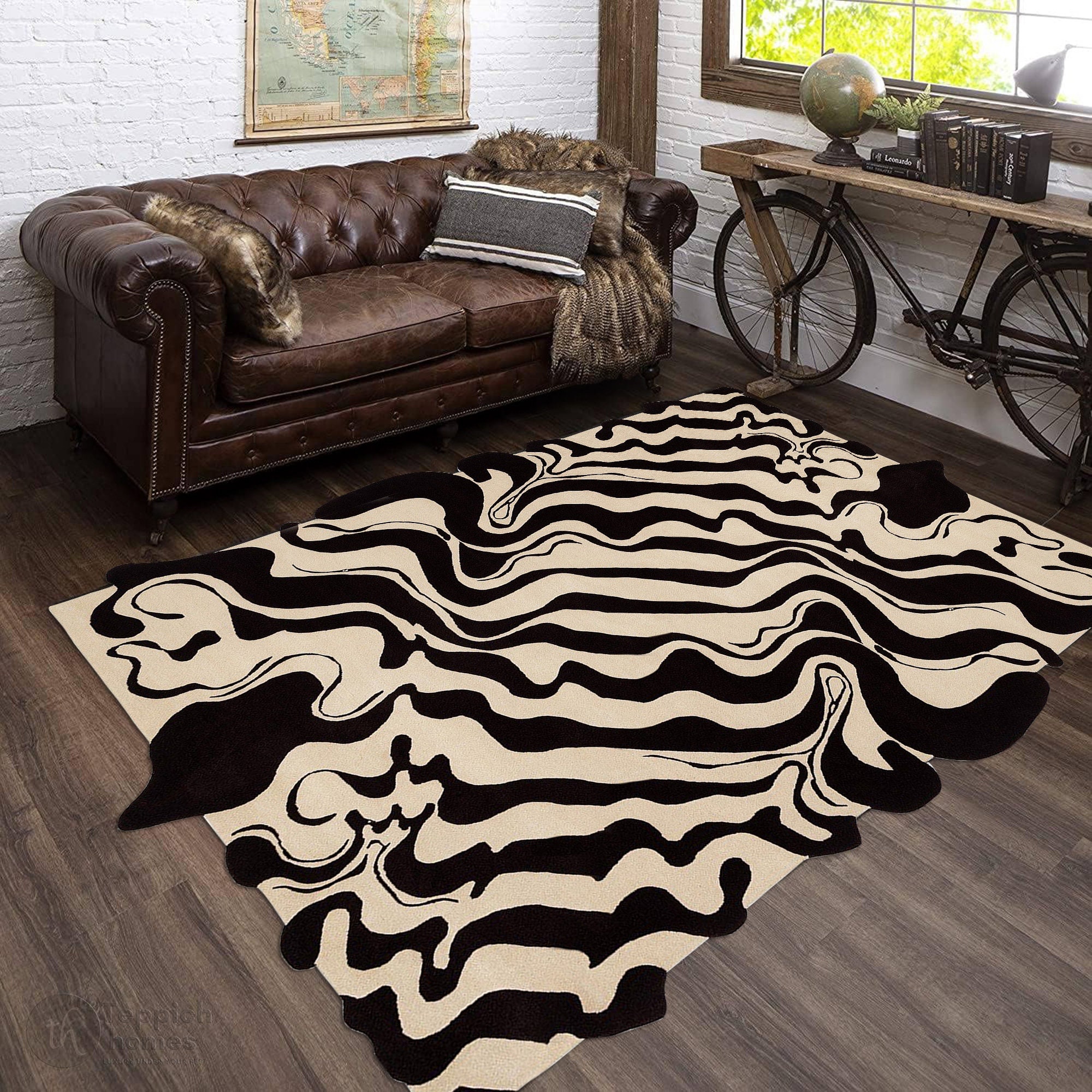 Hand Tufted, Wool Area Rug, Black, White Color, Rugs, 5x7, 5x8, 6x8, 6x9,  7x10, Living Room Rugs, Bedroom, Custom Carpet 