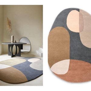 Oval Rug Mid Century | Rug Colorful | 5x8 Large Oval Rug | Rug For Bedroom Aesthetic