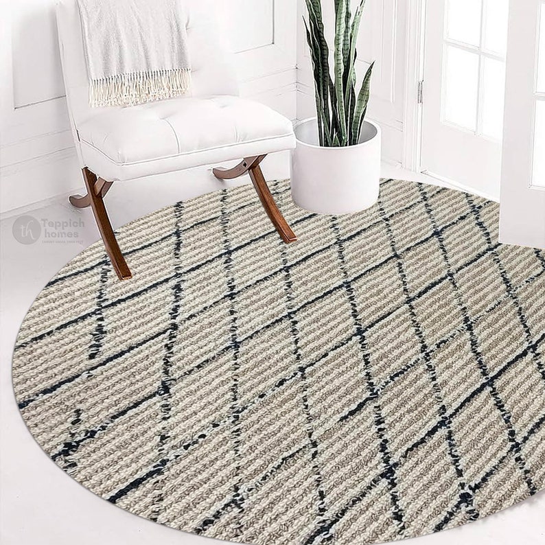 Wool Rug 7x7, 8x8, 9x9, 10x10 Round Shape Contemporary Wool Rug Handmade Hand Tufted Dinning Room image 4