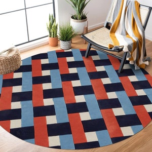 Round Rug | Blue Color | Hand Tufted | 6x6, 7x7, 8x8, 9x9 | Dinning Room | Circle Area Rug | Wool Carpet