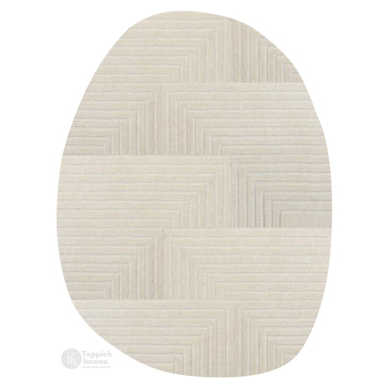 Oval Rug Cream Tufte 8x10, 8x11, 8x13, 9x10 Wool Area Rug Living, Bed, Hallway Room Oval Hand Tufted image 2