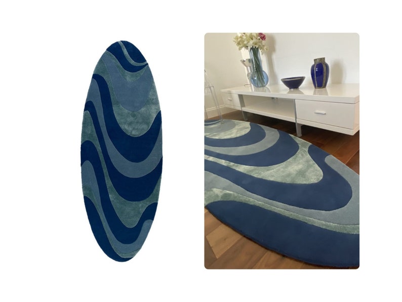 Blue Area Carpet | Tufted | Oval Handmade | Rug | Bedroom | Dinning Room | Wool Carpet | 5x7, 5x8, 6x8, 6x9