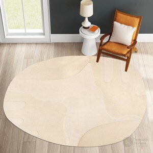 Cream Oval Carpet | Hand Tufted, 5x7, 5x8, 6x8, 6x9 | Loop and Cut Pattern | Handmade | Rug For Living Room | Bedroom Carpet