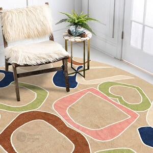 Beige Funky Rug | Oval Hand Tufte | 5x7, 5x8, 6x8, 6x9 | Living Room | Bedroom | Handmade | Tufted Wool