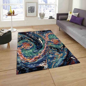 Abstract Blue Rug | 9x12 Area Rug | 8x10, 8x11, 9x10, 9x13 | Wool, Viscose | Hand Tufted | Living Room | Bedroom