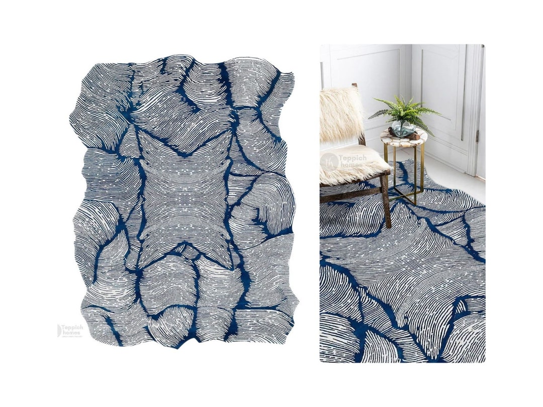 Blue Area Rug 6x9 Wool Tufted 8x10 Bedroom Rug 8x11 Etsy